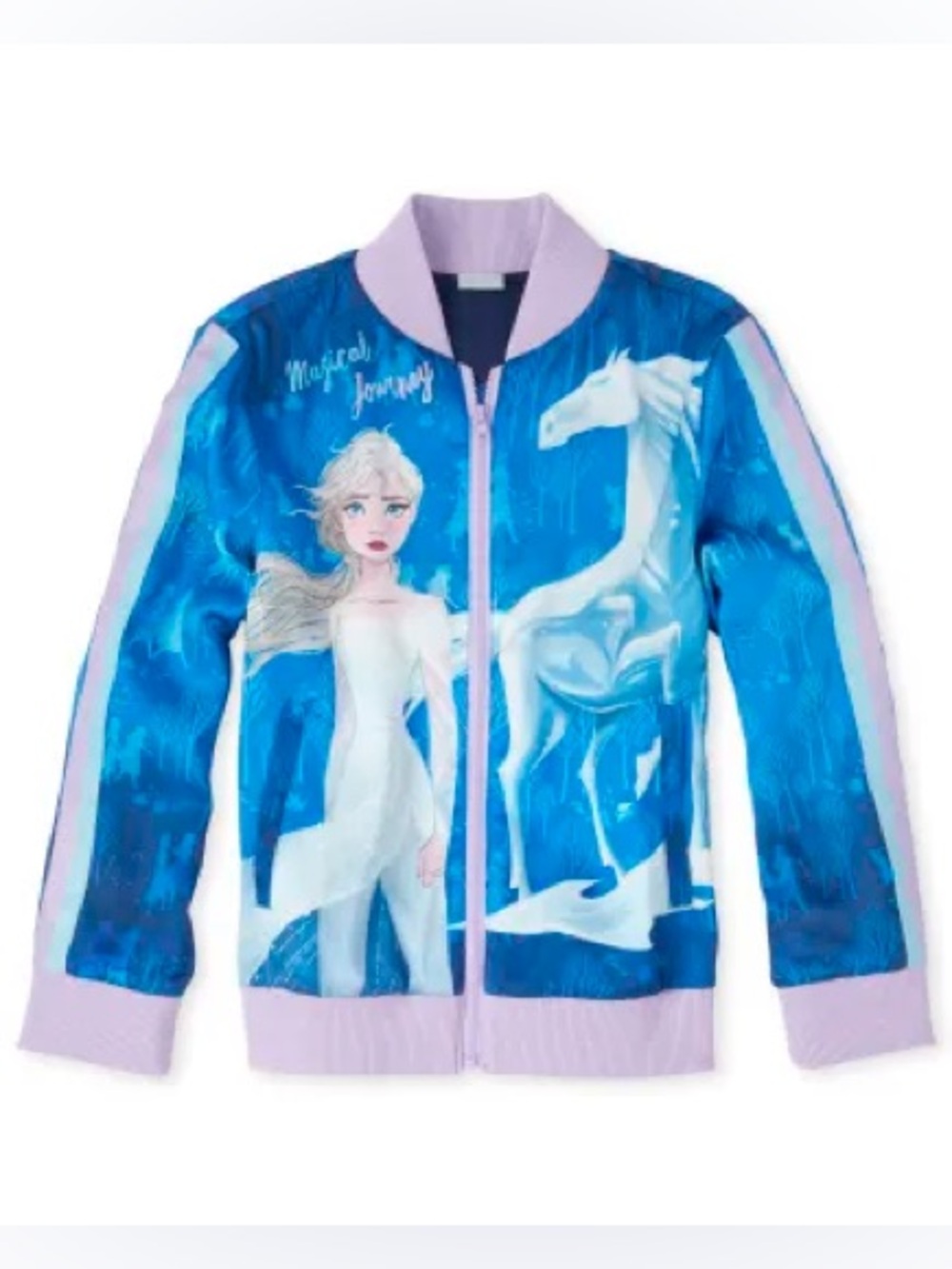 Disney Frozen 2 Elsa Jacket Girls Size 7/8 Blue Zip Bomber NWT